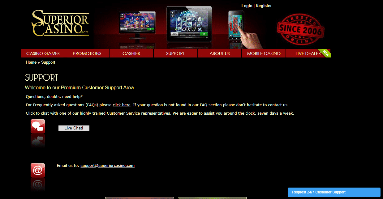 Best Customer Support at Superior Casino