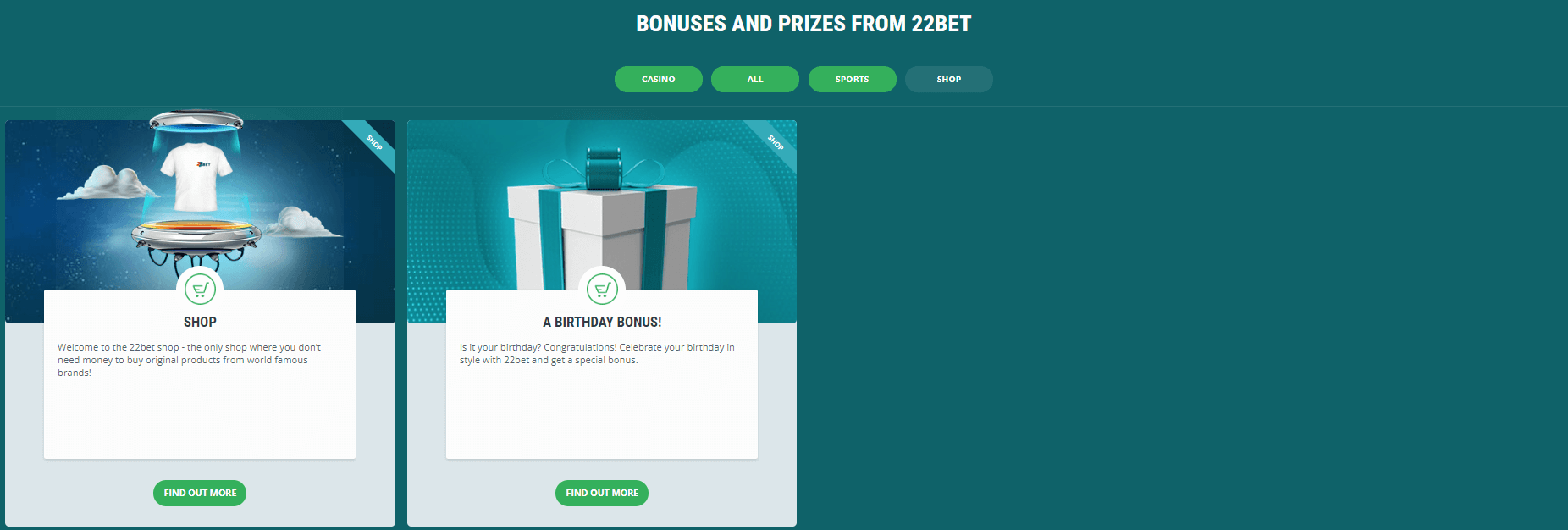 22Bet Shop Bonuses