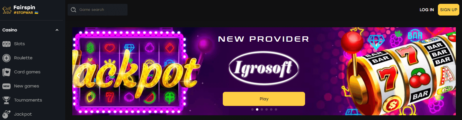 Fairspin Casino User Interface