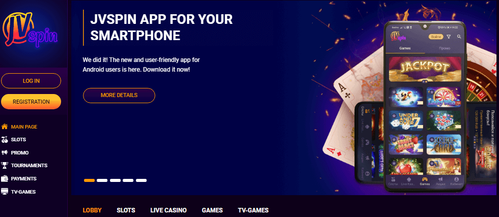 JVSpin Casino User Interface