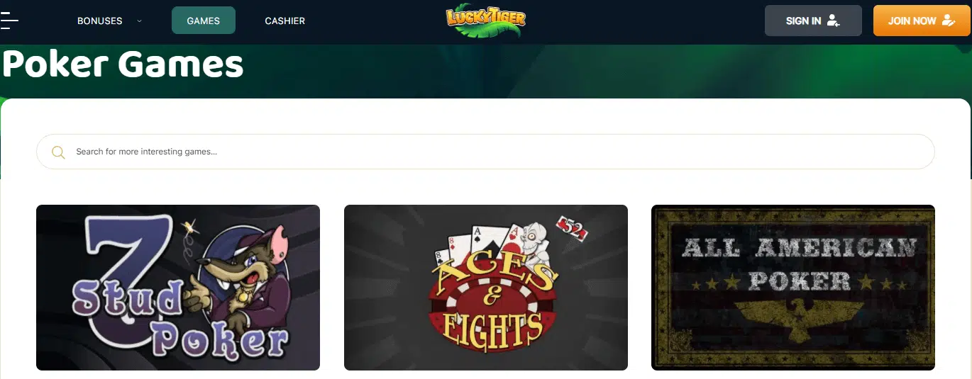 Lucky Tiger Casino Poker Games