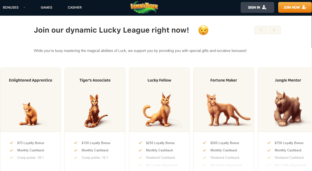 Lucky Tiger Casino VIP Program