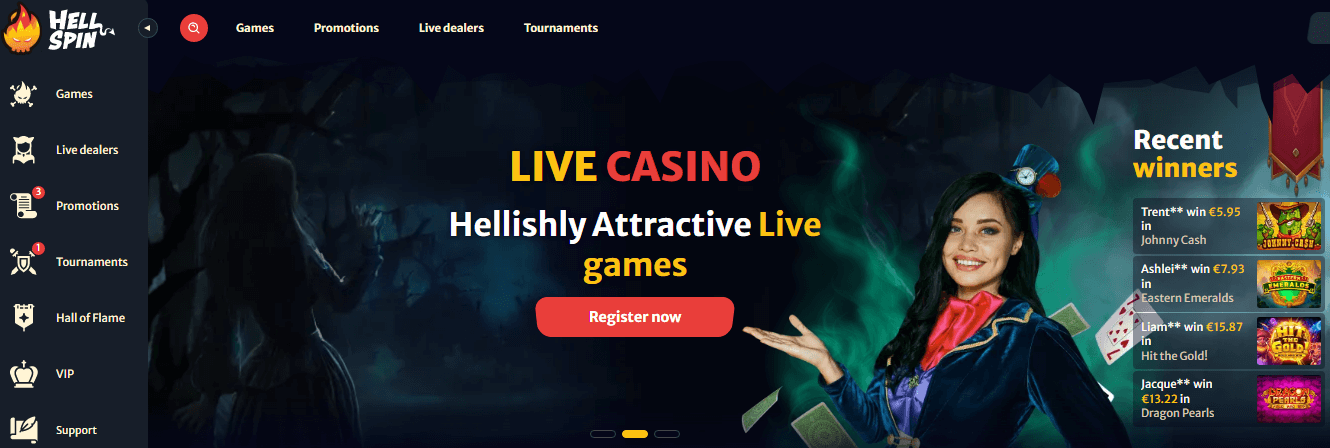 Hell Spin Casino User Interface