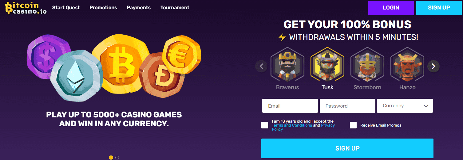 BitcoinCasino.io User Interface