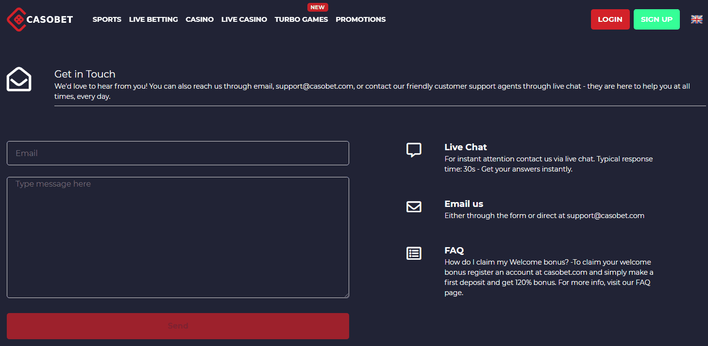 Casobet Customer Support
