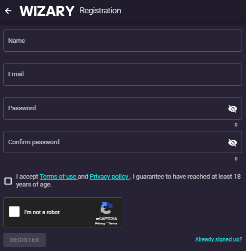 Wizary Casino Registration Process