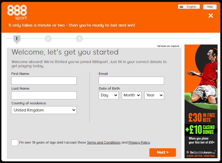 888sport Sign Up Process