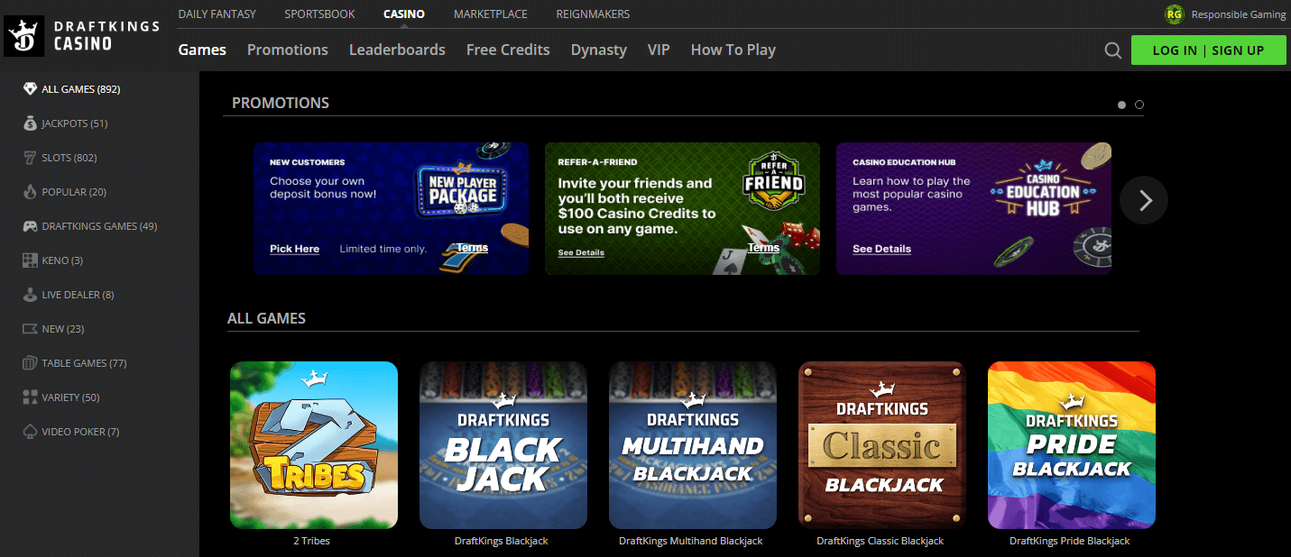 DraftKings Casino User Interface