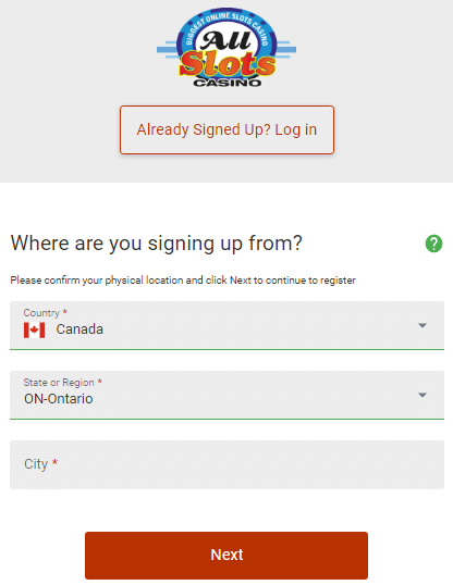 all slots casino sign up process