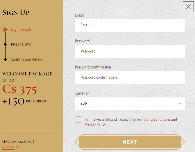 Avalon78 Casino Sign Up Process