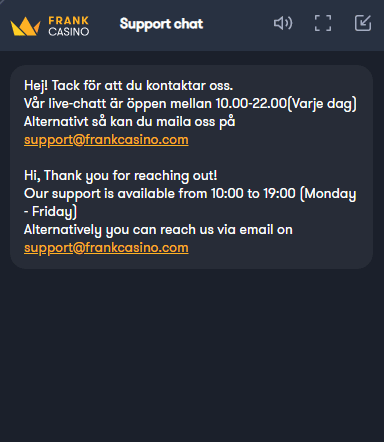 Frank Casino Live Chat Support