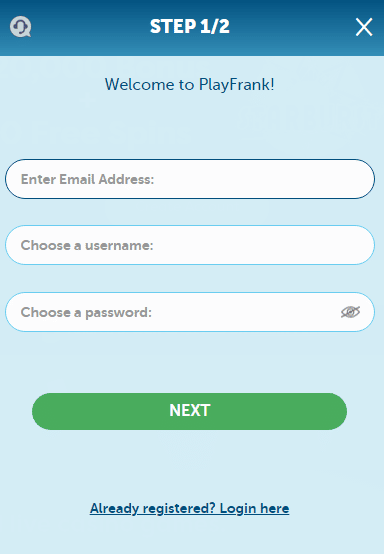 PlayFrank Casino Sign Up Process