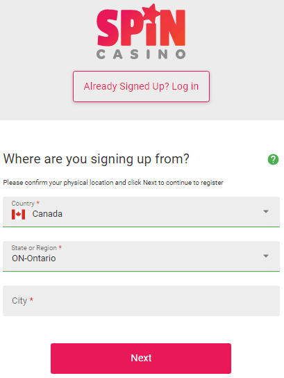 Spin Casino Sign Up Process