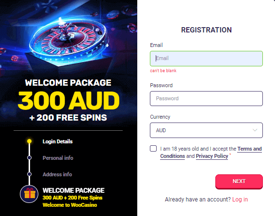 Sign Up Process - Woo Casino