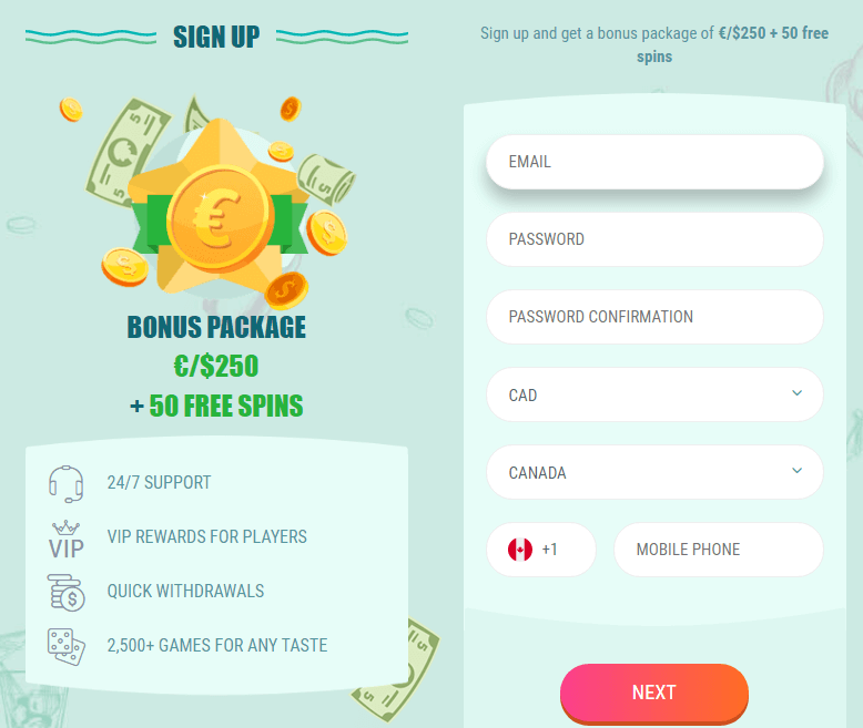 Spinia Casino Sign Up Process