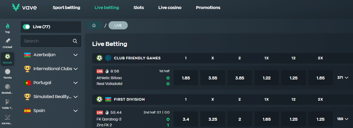 Vave Live Betting