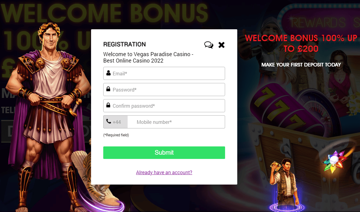 Vegas Paradise Casino Sign Up Process