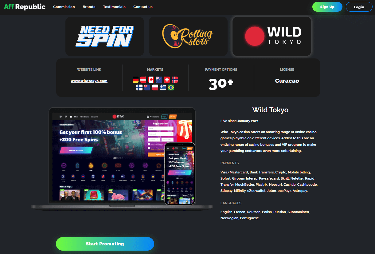 Wild Tokyo Casino Affiliate Program via Aff Republic