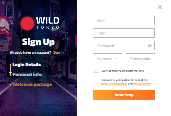 Wild Tokyo Casino Sign Up Process