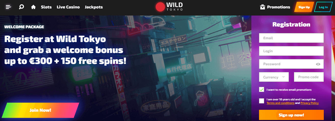 Wild Tokyo Casino User Interface