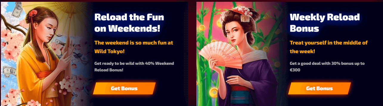 Wild Tokyo Casino Weekly Reload Bonuses