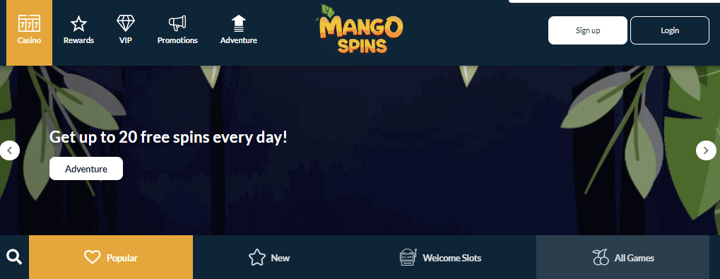 Mango Spins Casino User Interface