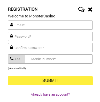 Monster Casino Sign Up Process