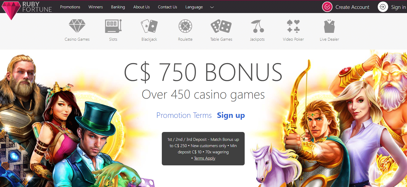 Ruby Fortune Casino User Interface