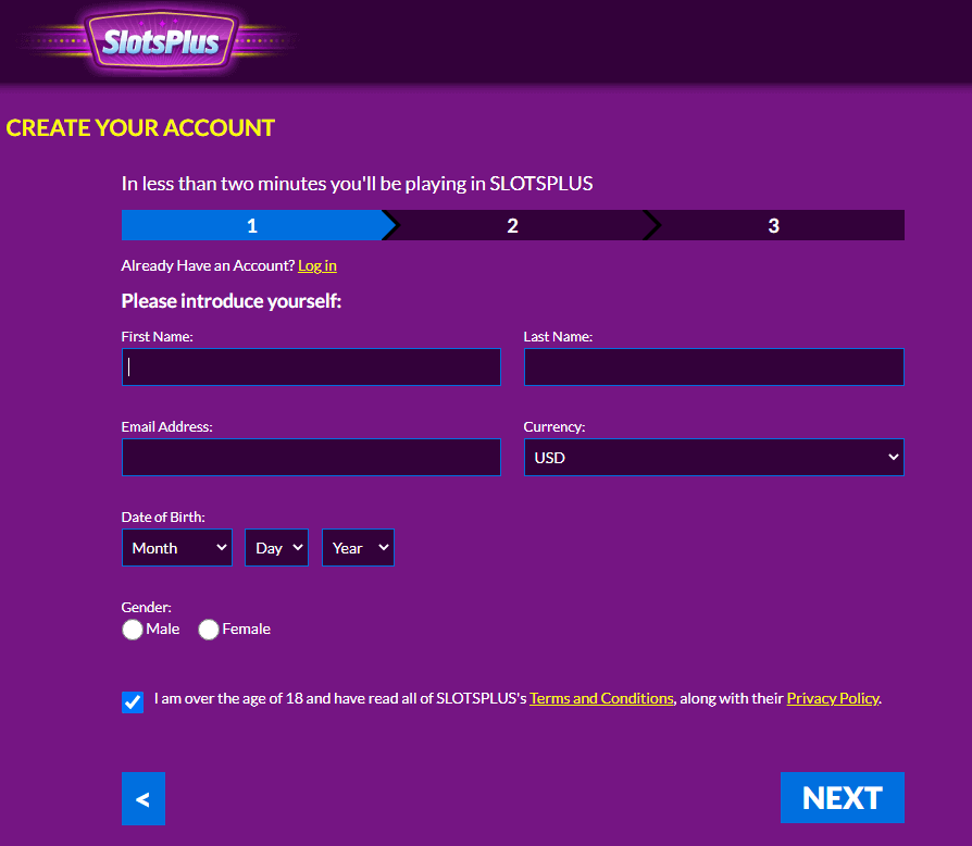 Slots Plus Casino - Sign Up Process