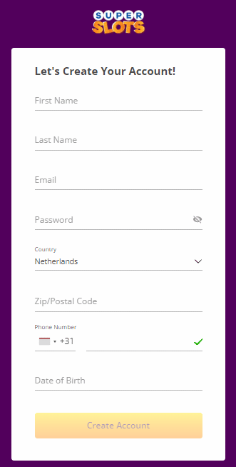Super Slots Casino - Sign up Process