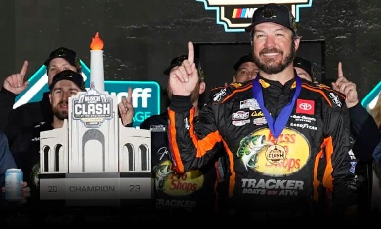 Martin Truex Jr becomes the winner of the race at the L.A. Coliseum