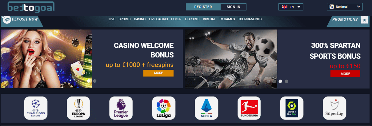 Bettogoal Casino User Interface