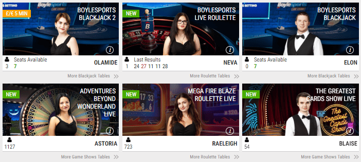 BoyleSports Live Casino Games