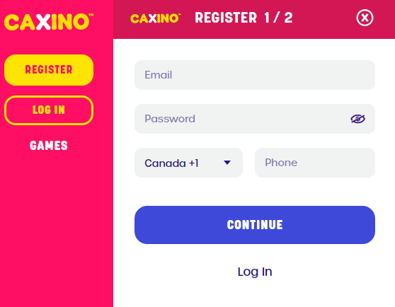 Caxino Casino Sign Up Process