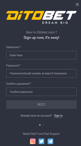 Ditobet Sign up