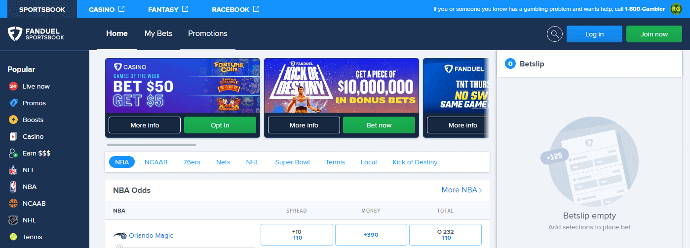 FanDuel User Interface