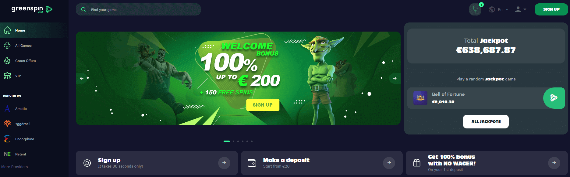 Greenspin Casino User Interface