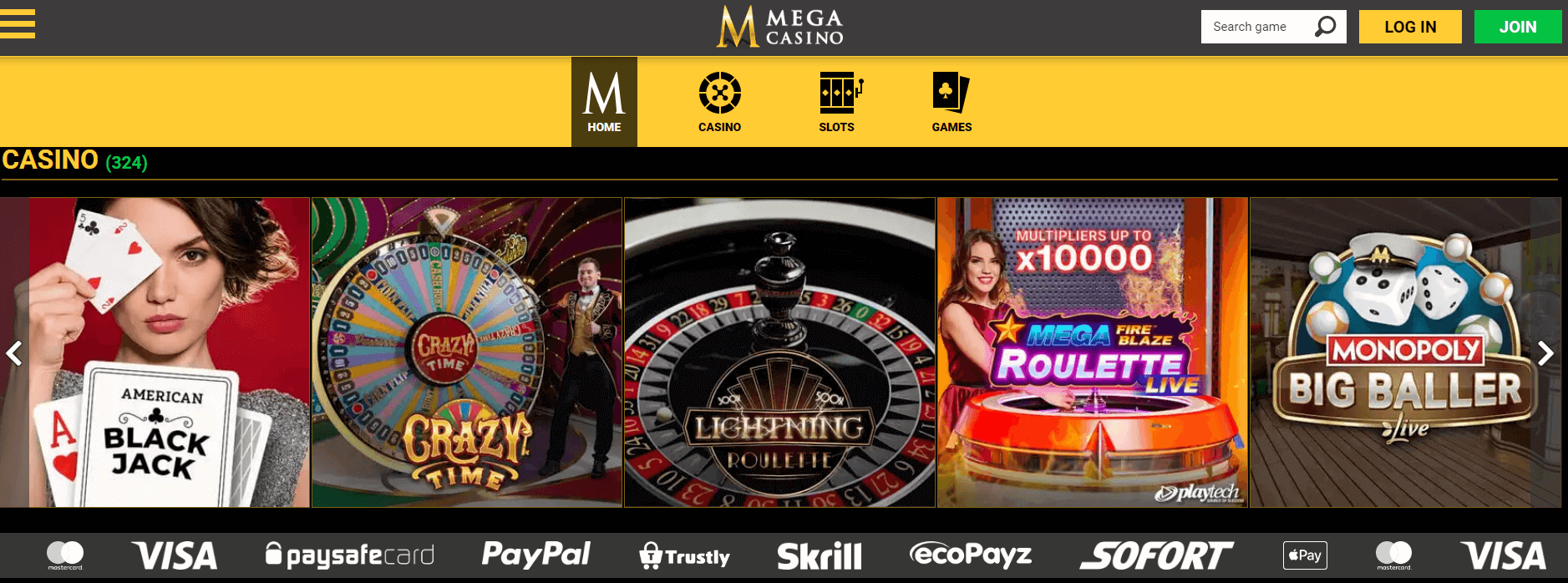 Mega Casino: Great Website Interface