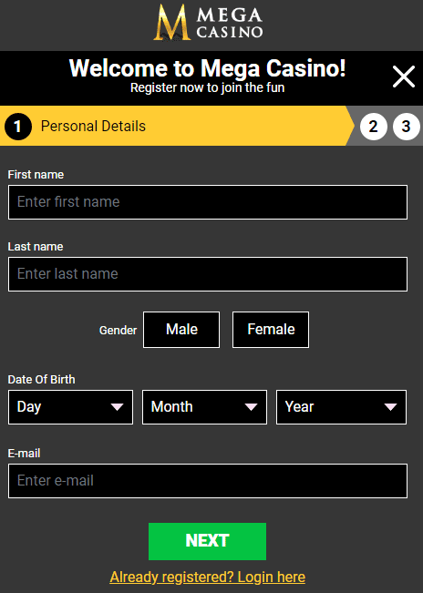 Mega Casino Sign Up Process