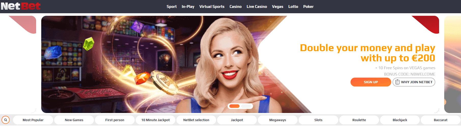 NetBet Casino User Interface