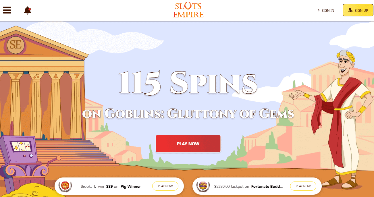 Slots Empire Casino User Interface