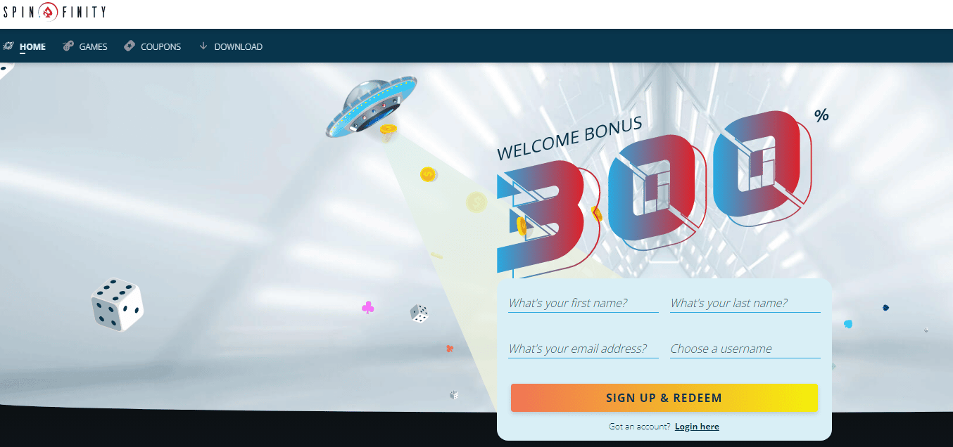 Spinfinity Casino User Interface