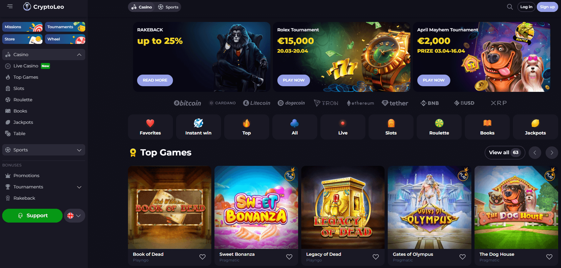 CryptoLeo Casino User Interface