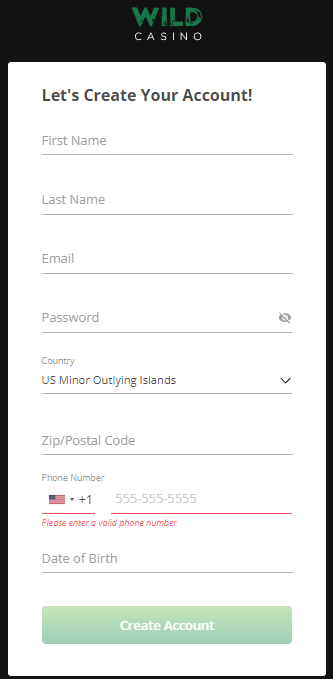 Wild Casino Sign Up Process
