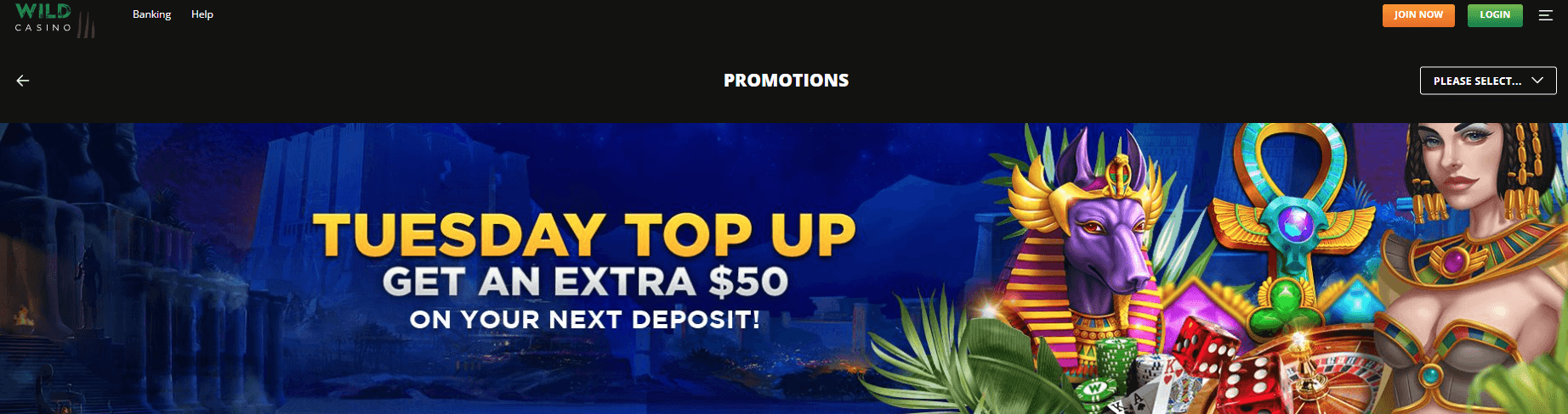 Wild Casino Tuesday Top Up Bonus