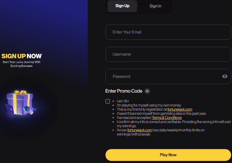 FortuneJack Sign Up Process