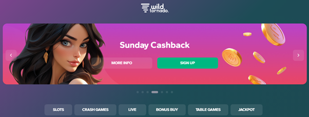 WildTornado Casino User Interface