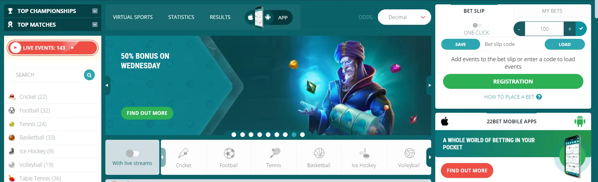 22Bet Dogecoin Casino Home Page