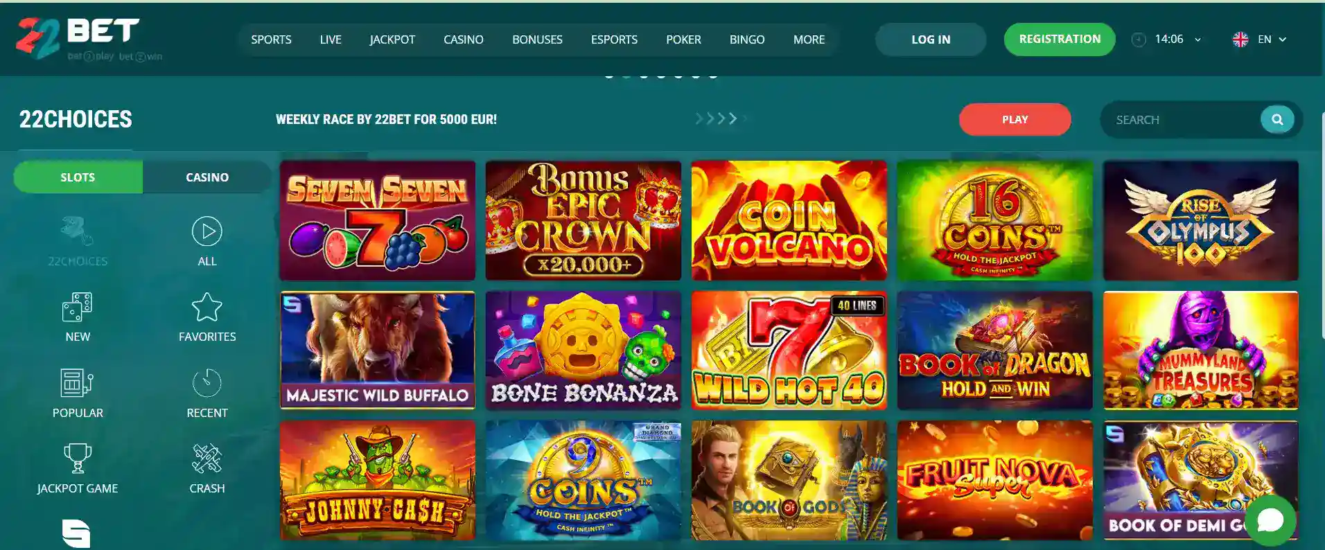 22Bet casino slot games