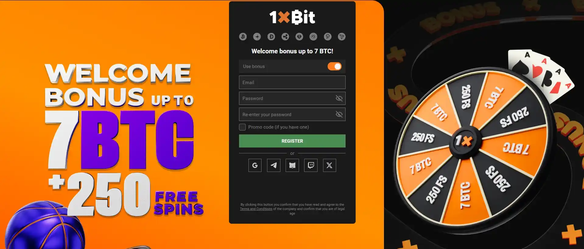 1xbit crypto & bitcoin roulette casino signup page